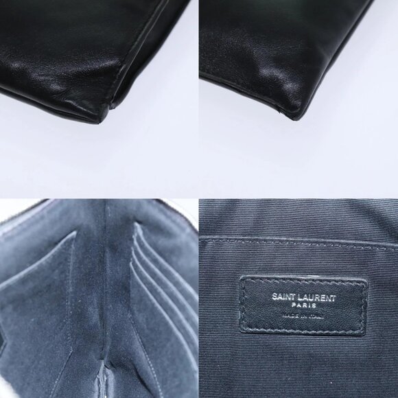 SAINT LAURENT Clutch Bag Leather Black Silver Auth bs18804 - Picture 16 of 16